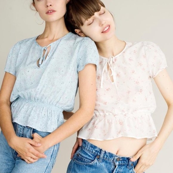 LIly Ashwell Mathilde navy blue short sleeve peasant top S - Picture 2 of 6